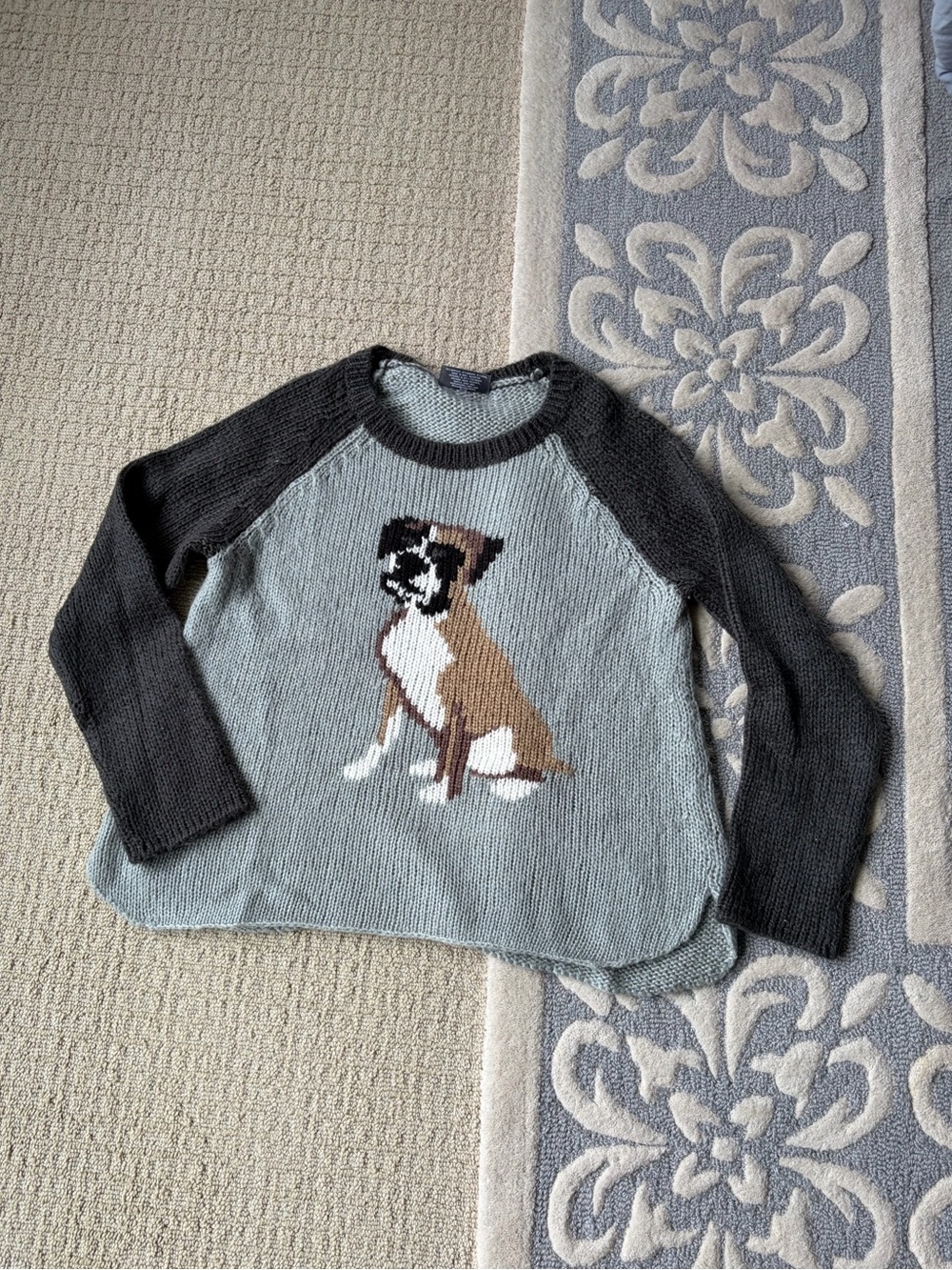 Wooden Ships Gray & Charcoal Boxer Dog Knit Sweater